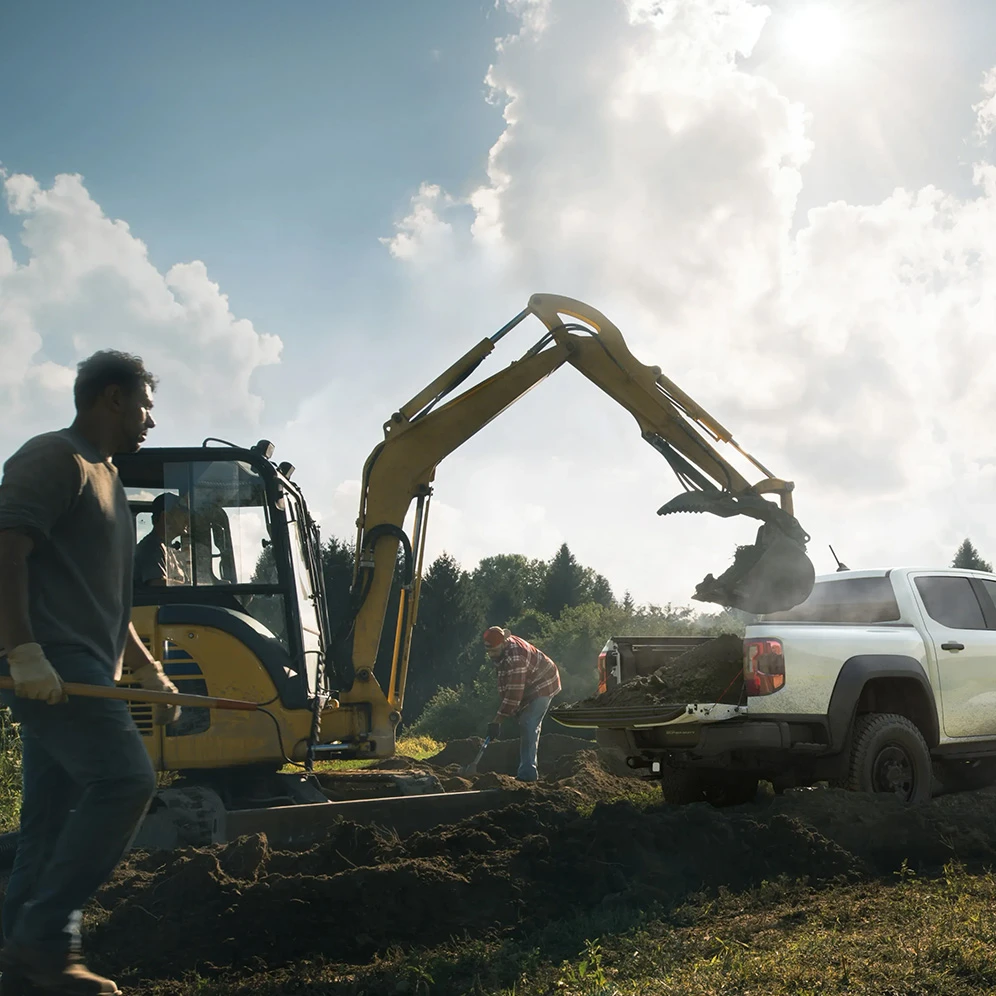 Ford pickup at a construction site